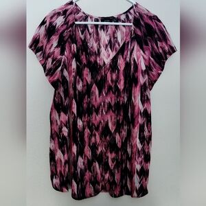 APT. 9 Ladies Pink and Black Blouse V-neck Cap Sleeve Tunic Top Sz 1X EUC